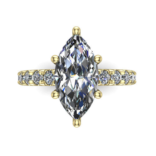 Gabriella marquise hidden halo engagement ring in 18K Yellow Gold, top-down view showing the marquise center and the pav&eacute; diamond shoulders