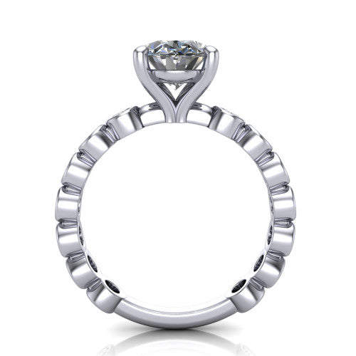 Kinsley oval solitaire engagement ring in 14K White Gold with bezel-set diamond accent band, through-finger front profile