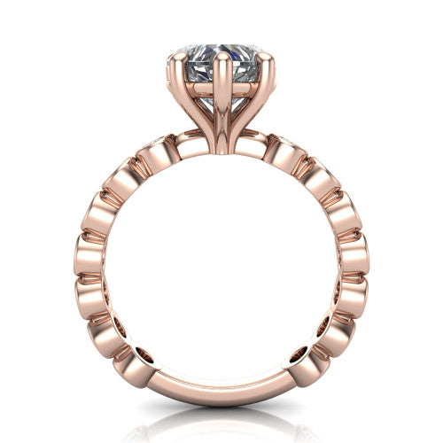 Kinsley heart solitaire engagement ring in 18K Rose Gold with bezel-set diamond accent band, through-finger front profile