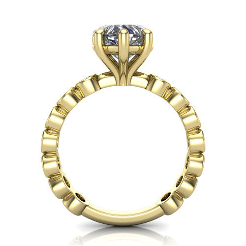 Kinsley heart solitaire engagement ring in 18K Yellow Gold with bezel-set diamond accent band, through-finger front profile