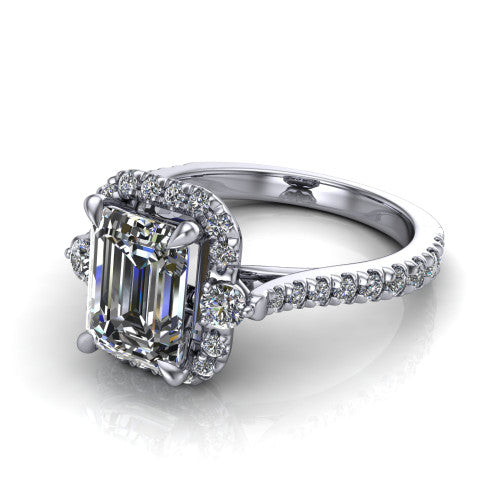 Amaya Emerald Shape Halo Engagement Ring in 14K White Gold