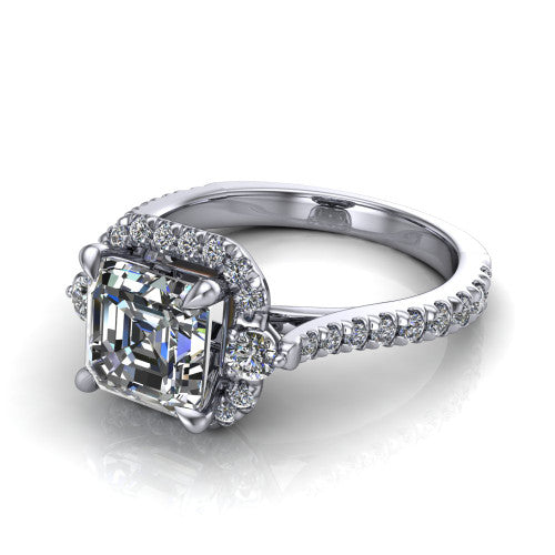 Amaya Square Emerald Shape Halo Engagement Ring in Platinum