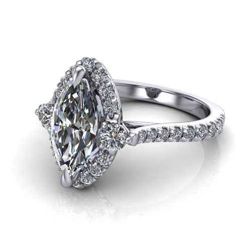 Amaya Marquise Shape Halo Engagement Ring in 14K White Gold