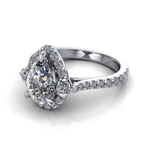 Amaya Pear Shape Halo Engagement Ring in 18K White Gold