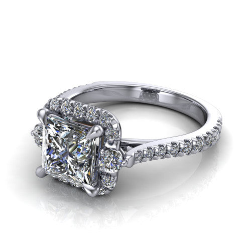 Amaya Princess Shape Halo Engagement Ring in 18K White Gold