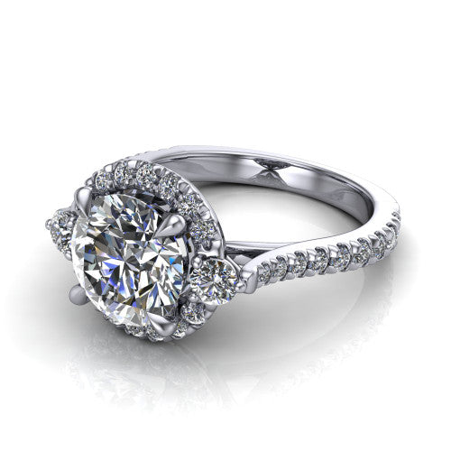 Amaya Round Shape Halo Engagement Ring in 18K White Gold