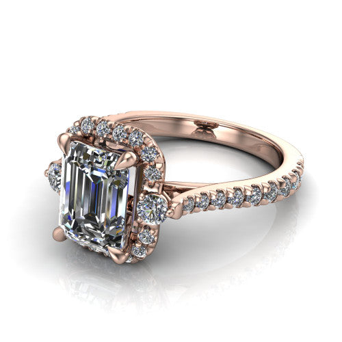 Amaya Emerald Shape Halo Engagement Ring in 14K Rose Gold