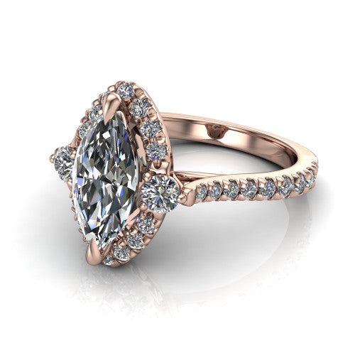 Amaya Marquise Shape Halo Engagement Ring in 18K Rose Gold