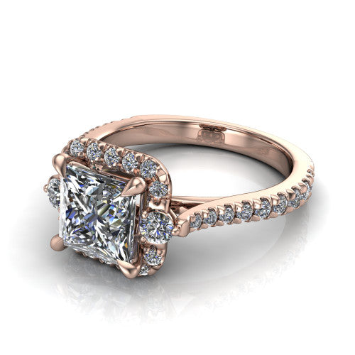 Amaya Princess Shape Halo Engagement Ring in 14K Rose Gold