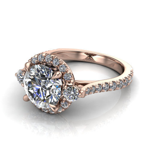 Amaya Round Shape Halo Engagement Ring in 14K Rose Gold