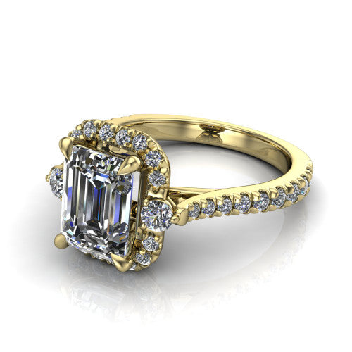Amaya Emerald Shape Halo Engagement Ring in 18K Yellow Gold