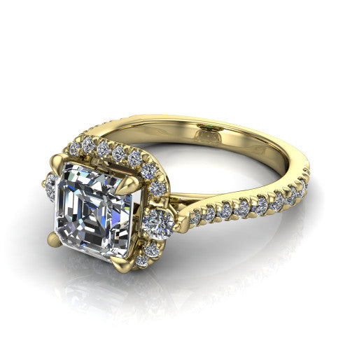 Amaya Square Emerald Shape Halo Engagement Ring in 14K Yellow Gold