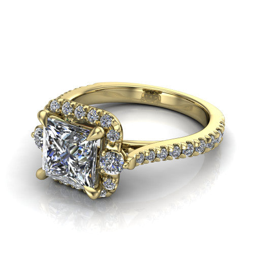 Amaya Princess Shape Halo Engagement Ring in 14K Yellow Gold