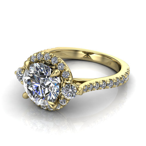 Amaya Round Shape Halo Engagement Ring in 18K Yellow Gold