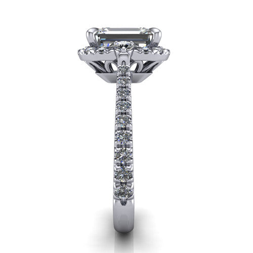 Amaya Emerald Shape Halo Engagement Ring in Platinum
