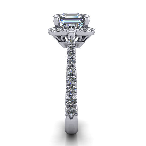 Amaya Square Emerald Shape Halo Engagement Ring in 18K White Gold