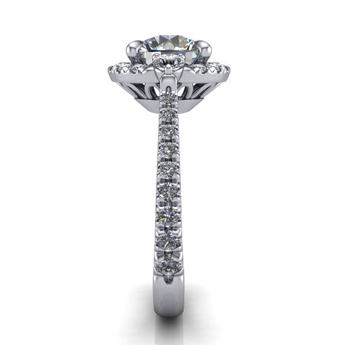 Amaya Round Shape Halo Engagement Ring in 18K White Gold