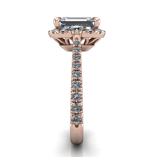 Amaya Emerald Shape Halo Engagement Ring in 14K Rose Gold