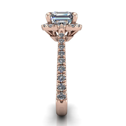 Amaya Square Emerald Shape Halo Engagement Ring in 18K Rose Gold
