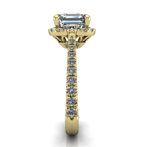 Amaya Square Emerald Shape Halo Engagement Ring in 14K Yellow Gold