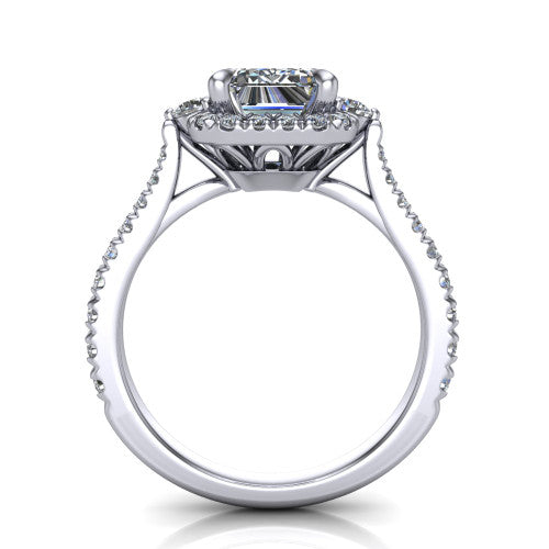 Amaya Emerald Shape Halo Engagement Ring in 18K White Gold