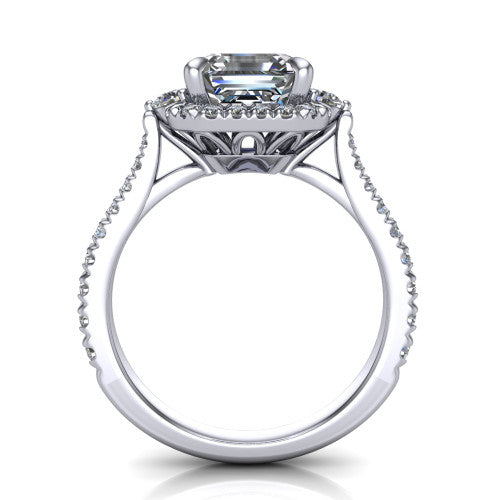 Amaya Square Emerald Shape Halo Engagement Ring in Platinum