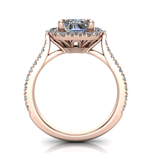 Amaya Emerald Shape Halo Engagement Ring in 14K Rose Gold