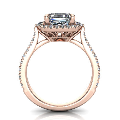 Amaya Square Emerald Shape Halo Engagement Ring in 14K Rose Gold
