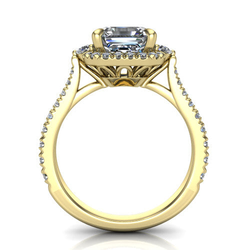 Amaya Square Emerald Shape Halo Engagement Ring in 14K Yellow Gold
