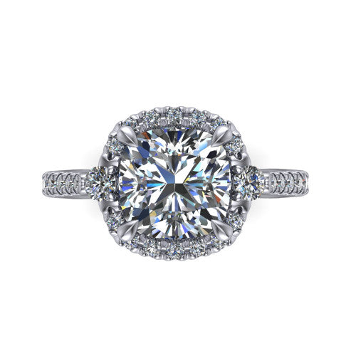 Amaya Cushion Shape Halo Engagement Ring in 18K White Gold