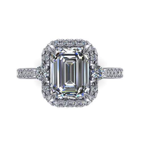 Amaya Emerald Shape Halo Engagement Ring in 18K White Gold