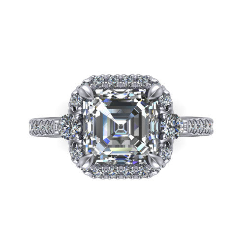 Amaya Square Emerald Shape Halo Engagement Ring in Platinum