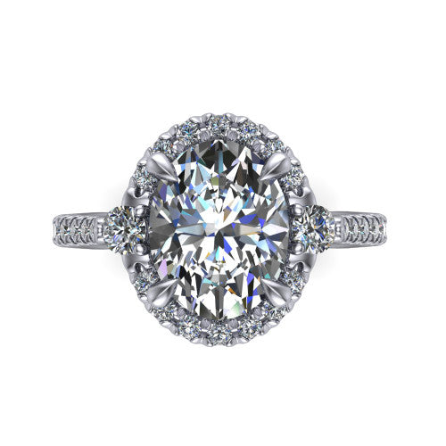 Amaya Oval Shape Halo Engagement Ring in 18K White Gold