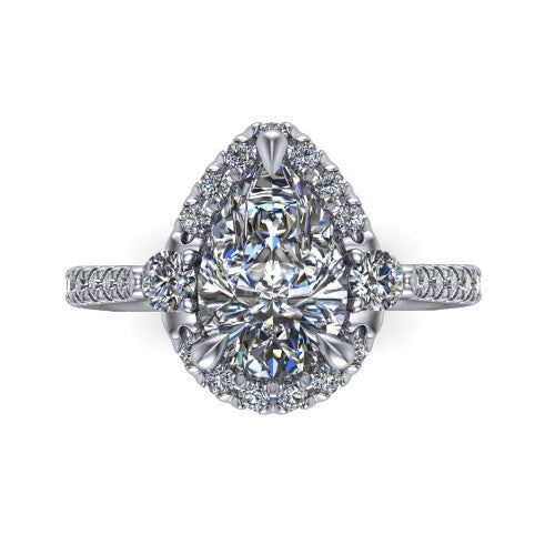 Amaya Pear Shape Halo Engagement Ring in Platinum