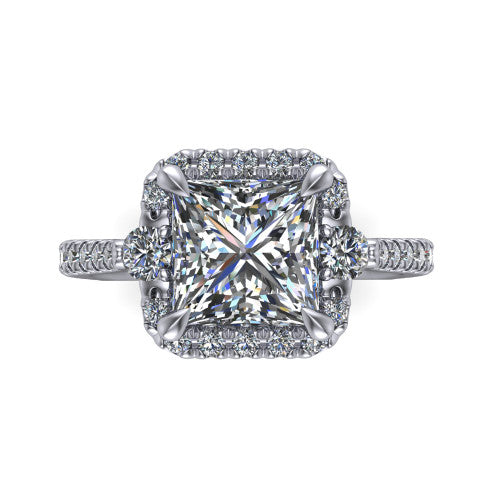 Amaya Princess Shape Halo Engagement Ring in Platinum