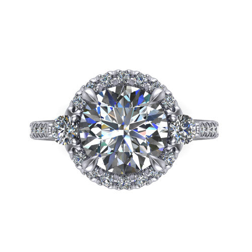 Amaya Round Shape Halo Engagement Ring in 18K White Gold