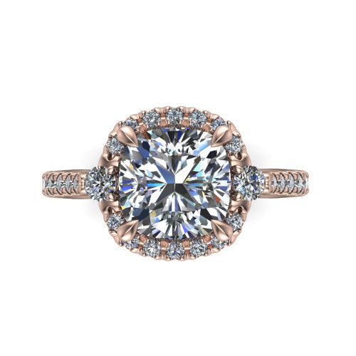 Amaya Cushion Shape Halo Engagement Ring in 18K Rose Gold