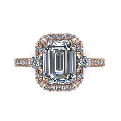 Amaya Emerald Shape Halo Engagement Ring in 18K Rose Gold