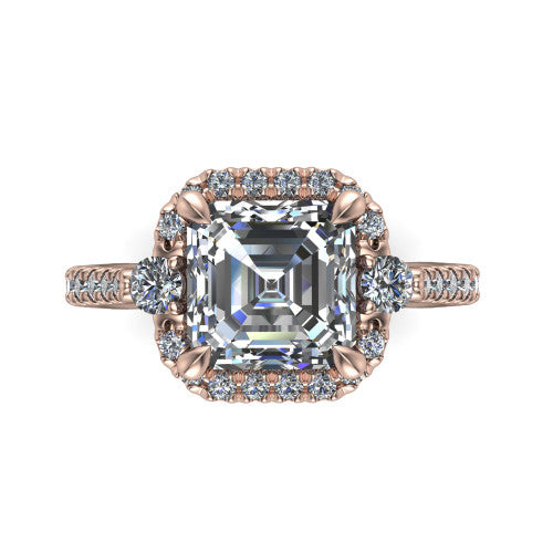 Amaya Square Emerald Shape Halo Engagement Ring in 14K Rose Gold
