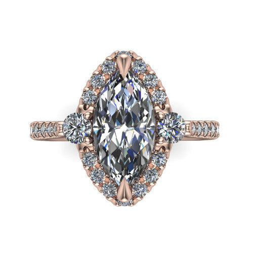Amaya Marquise Shape Halo Engagement Ring in 14K Rose Gold
