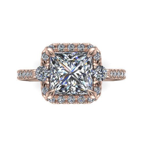Amaya Princess Shape Halo Engagement Ring in 18K Rose Gold