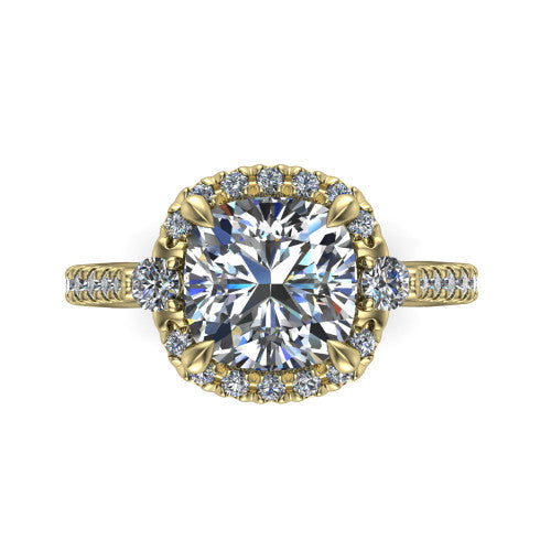 Amaya Cushion Shape Halo Engagement Ring in 18K Yellow Gold