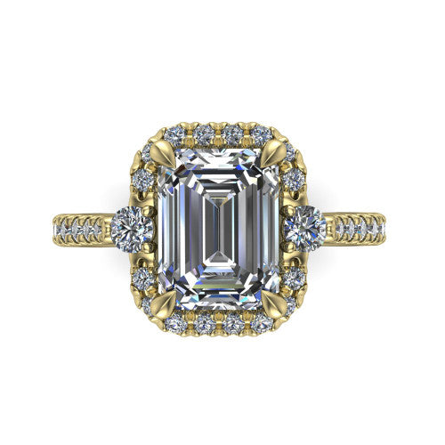 Amaya Emerald Shape Halo Engagement Ring in 14K Yellow Gold