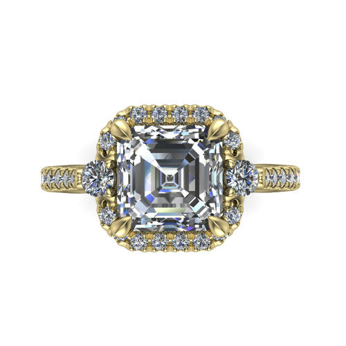 Amaya Square Emerald Shape Halo Engagement Ring in 14K Yellow Gold