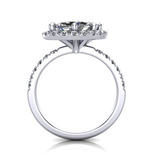 Aspen marquise halo engagement ring in 14K White Gold with squared pavé halo and pavé band, through-finger front profile