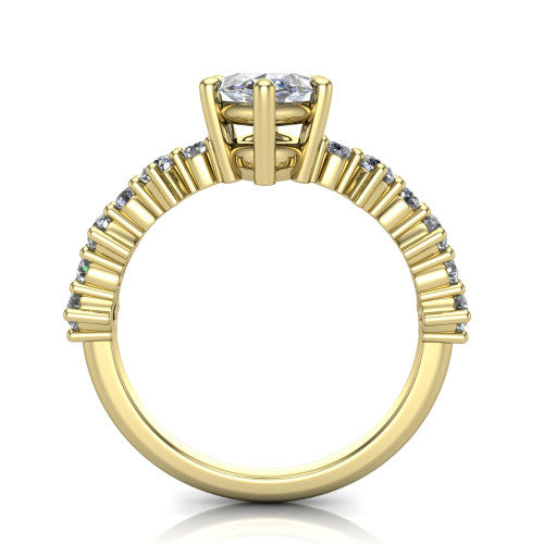 Leah marquise classic engagement ring in 18K Yellow Gold with baguette and cluster accent band, through-finger front profile