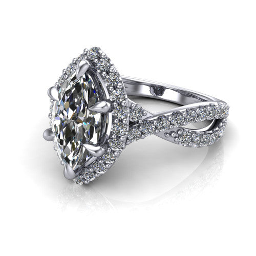 Bella Marquise Shape Halo Engagement Ring in Platinum