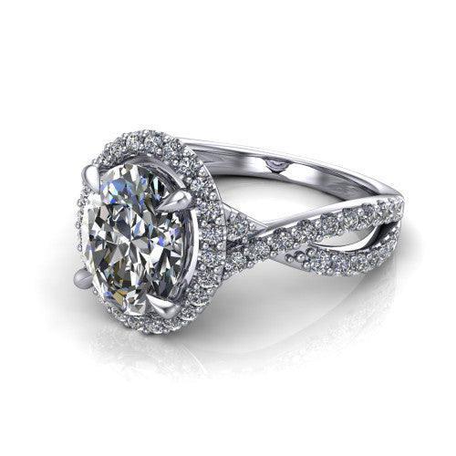 Bella Oval Shape Halo Engagement Ring in Platinum