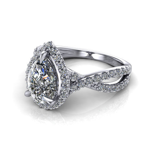 Bella Pear Shape Halo Engagement Ring in 14K White Gold