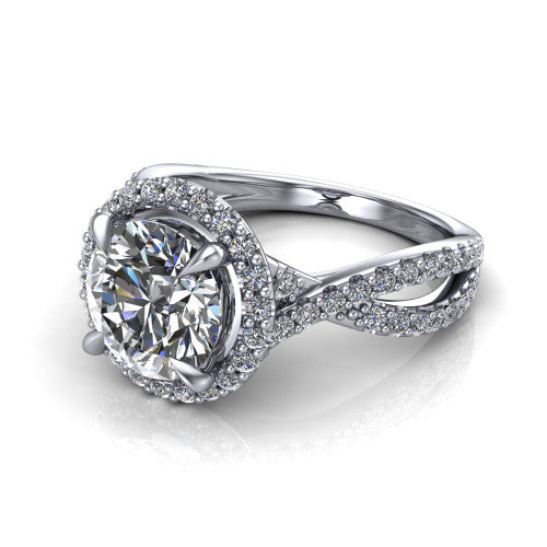 Bella Round Shape Halo Engagement Ring in 18K White Gold
